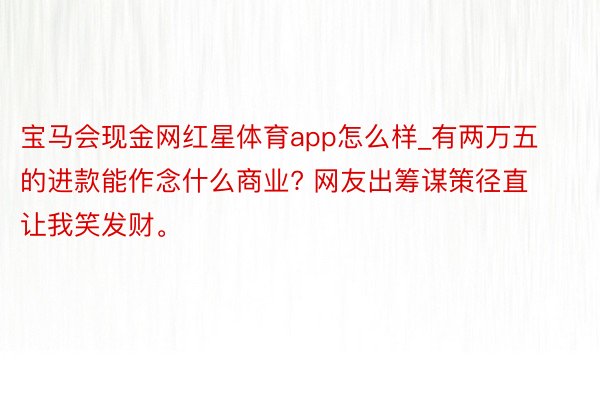 宝马会现金网红星体育app怎么样_有两万五的进款能作念什么商业? 网友出筹谋策径直让我笑发财。