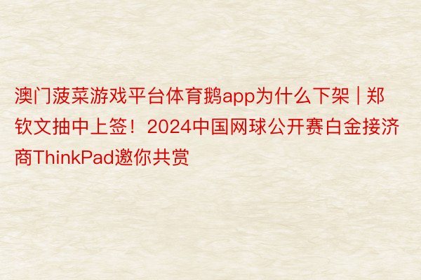 澳门菠菜游戏平台体育鹅app为什么下架 | 郑钦文抽中上签！2024中国网球公开赛白金接济商ThinkPad邀你共赏