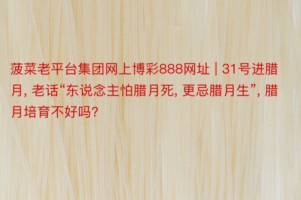 菠菜老平台集团网上博彩888网址 | 31号进腊月, 老话“东说念主怕腊月死, 更忌腊月生”, 腊月培育不好吗?